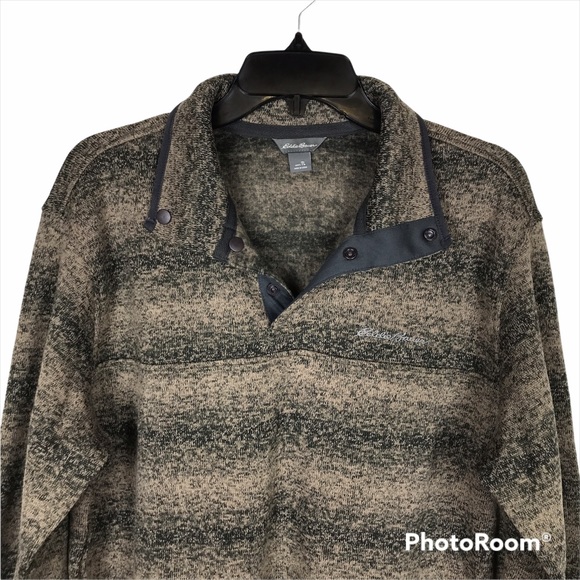 Eddie Bauer Taupe Tan Black Fleece Pullover - Picture 2 of 11